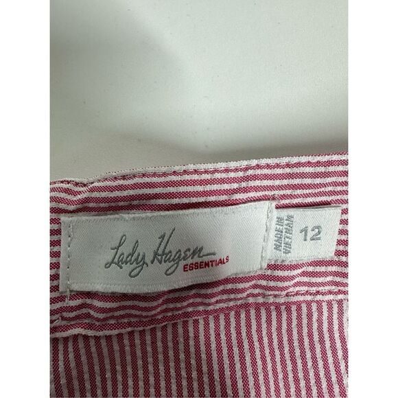 Lady Hagen Essential Seersucker Shorts Women's Size 12 Red White Striped Soft - Picture 3 of 10
